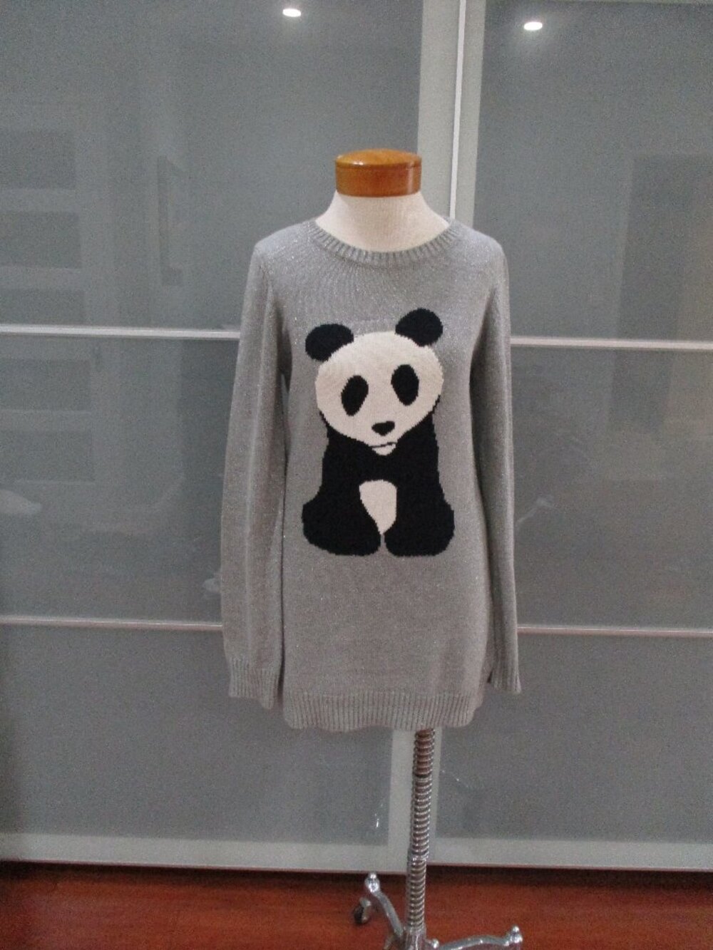 Sweater Project Long Sleeve Metallic Thread Panda Sweater